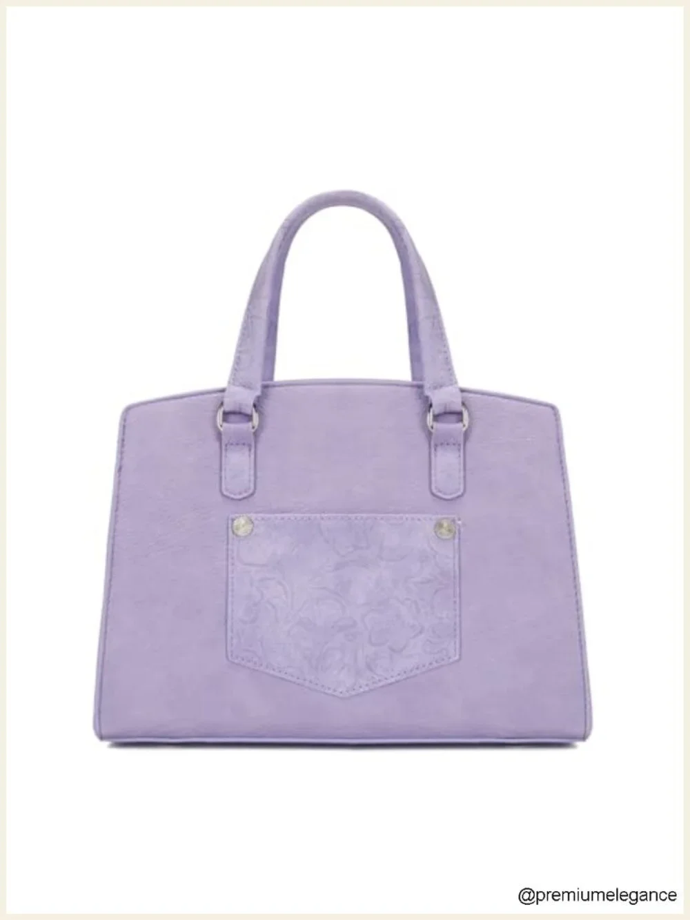 Faux Leather Medium Satchel Tote Bag with Floral Lace and Purse Charm